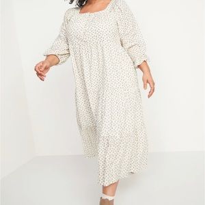 NWT OLD NAVY Long-Sleeve Button-Down Metallic Tiered Midi Swing Dress